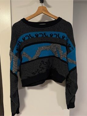 Blue & Gray Graphic Crewneck Sweater - Women's